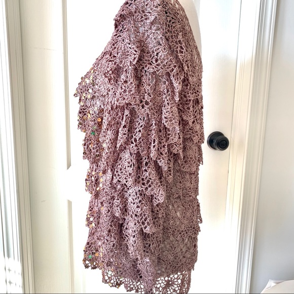 BOSTON PROPER Tiered Crocheted Top with Sequins—XS - Picture 5 of 16